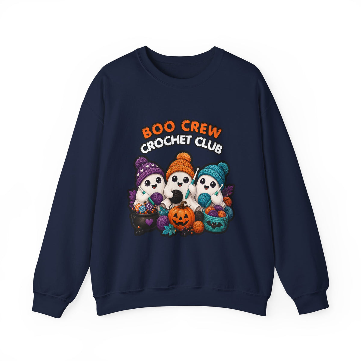 Crewneck Sweatshirt — "Boo Crew Crochet Club" Cute Halloween Ghosts