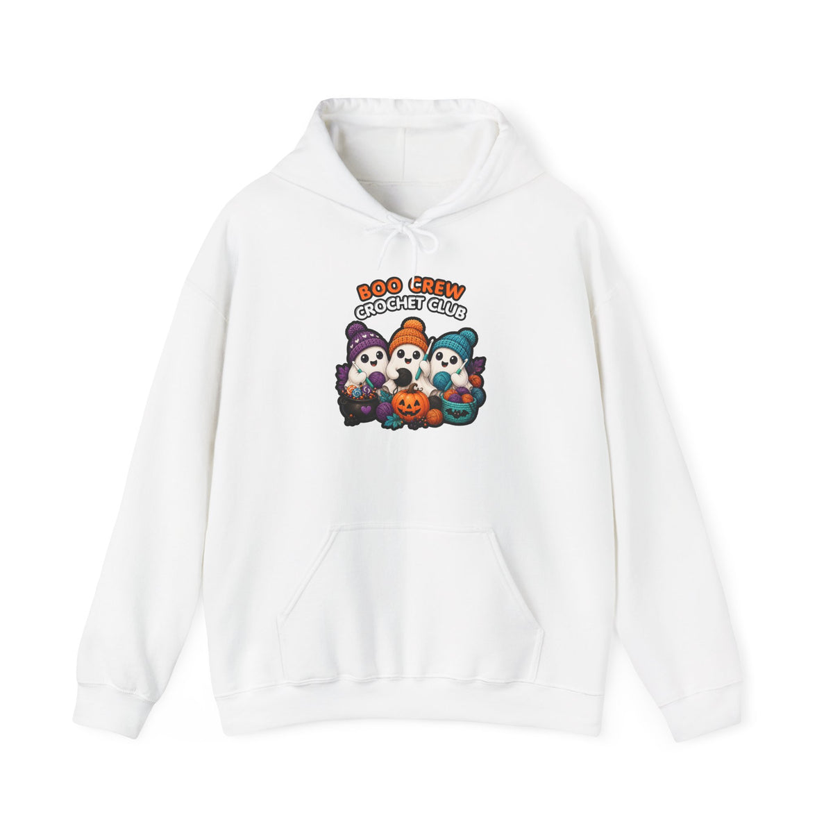 Halloween Ghost Crew Hoodie — "Boo Crew Crochet Club" Cute Spooky Skull Pumpkin Design