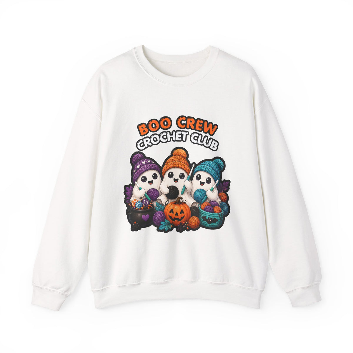 Crewneck Sweatshirt — "Boo Crew Crochet Club" Cute Halloween Ghosts