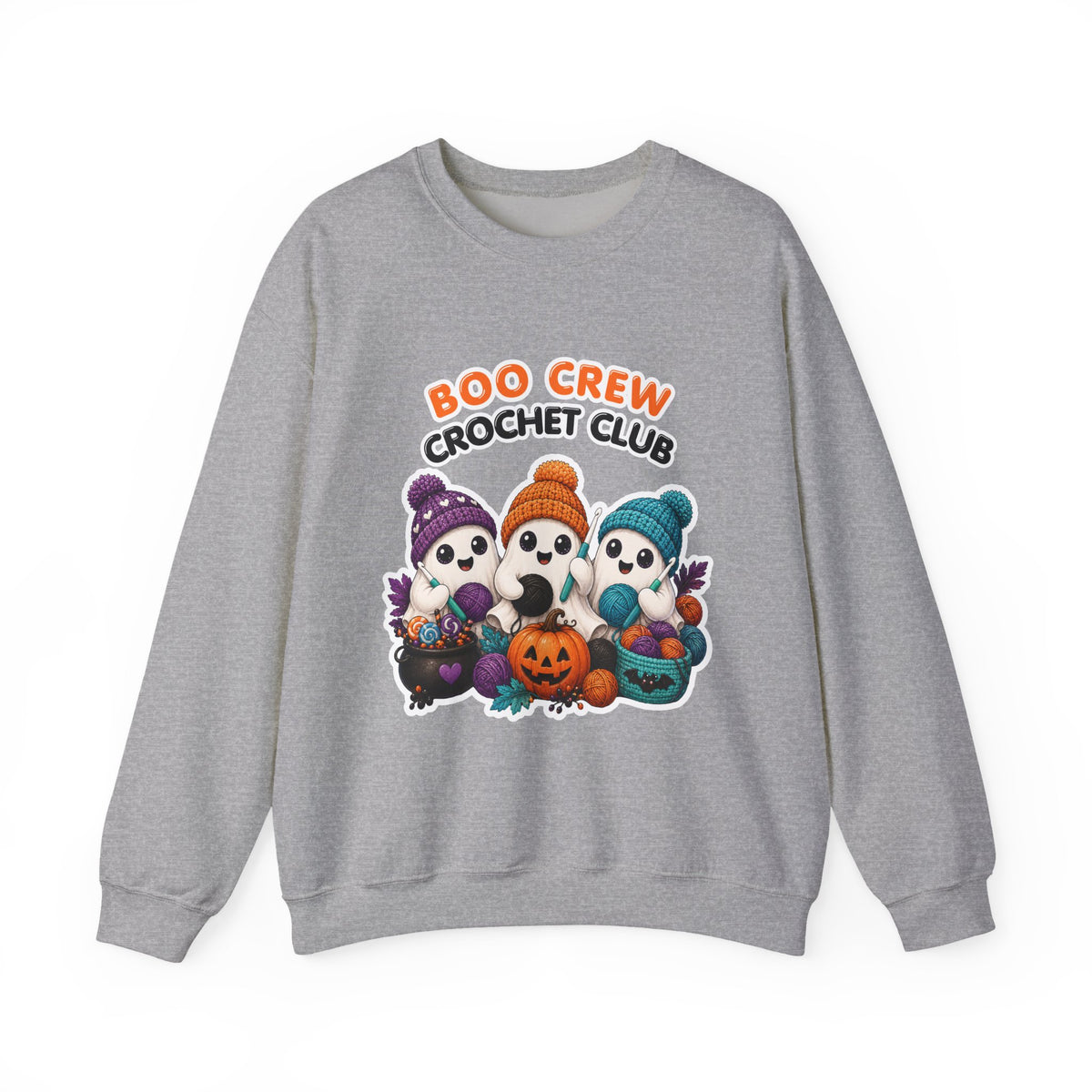 Crewneck Sweatshirt — "Boo Crew Crochet Club" Cute Halloween Ghosts