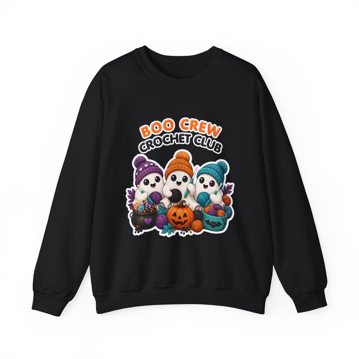 Crewneck Sweatshirt — "Boo Crew Crochet Club" Cute Halloween Ghosts