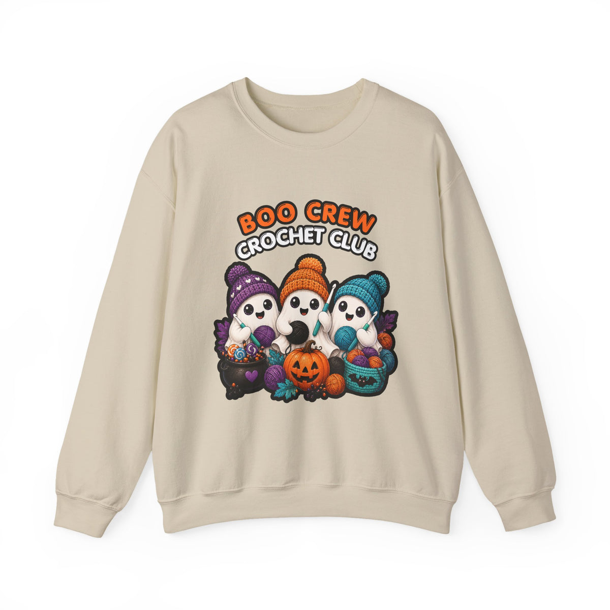 Crewneck Sweatshirt — "Boo Crew Crochet Club" Cute Halloween Ghosts