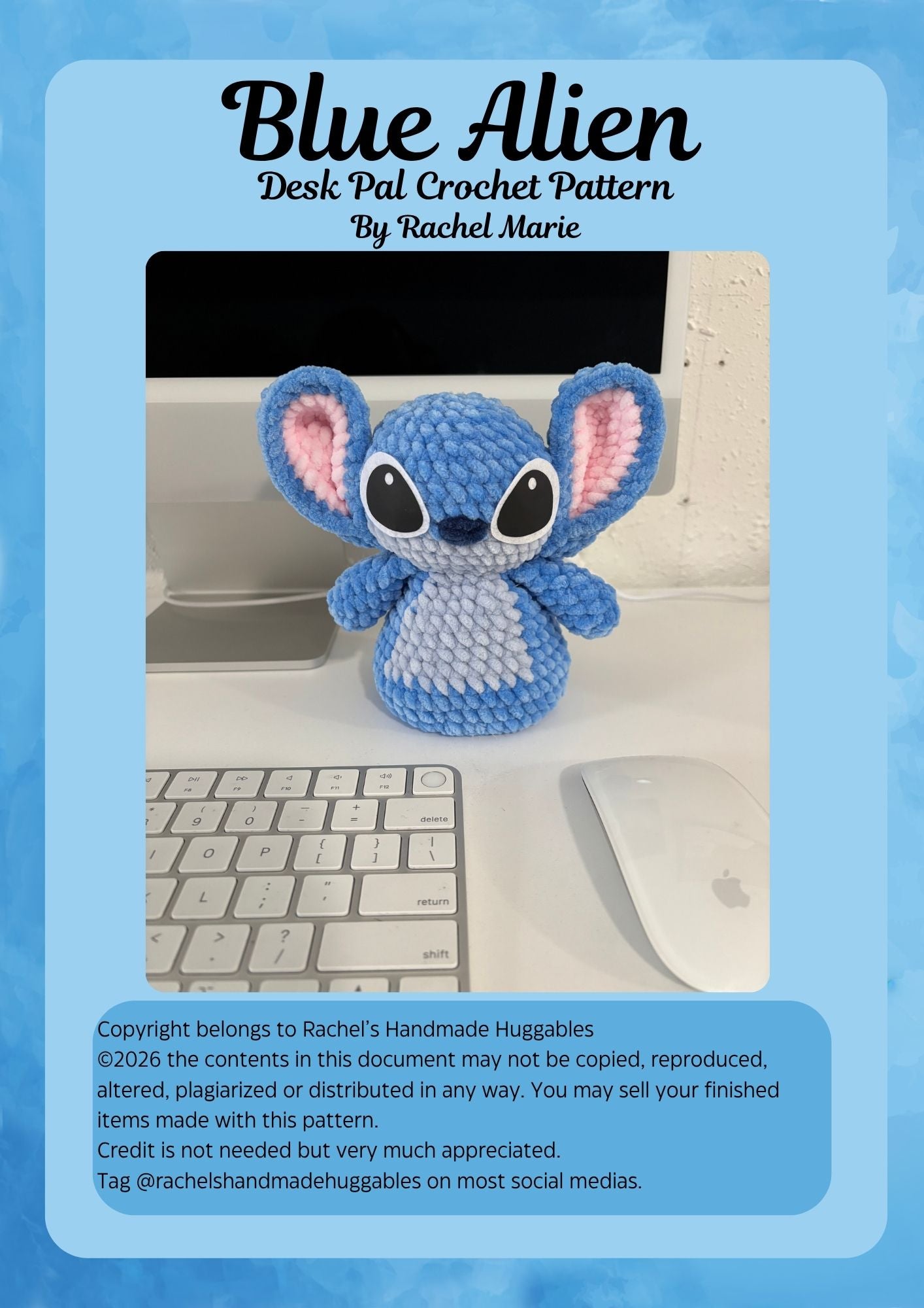 Blue Alien Desk Pal Digital Pattern, Low Sew, (PDF Pattern)