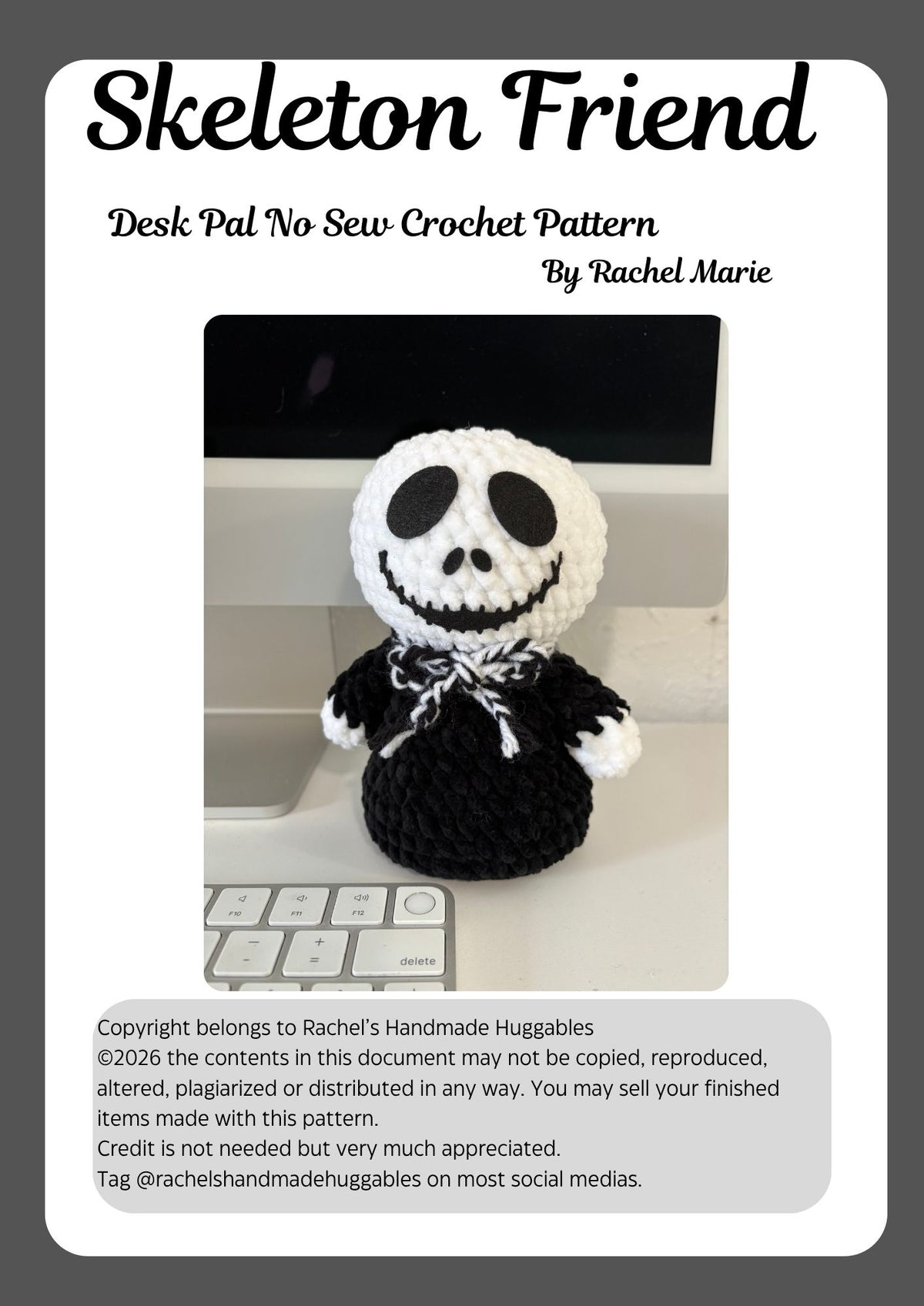 Skeleton Friend Desk Pal No Sew Digital Crochet Pattern (PDF Pattern)