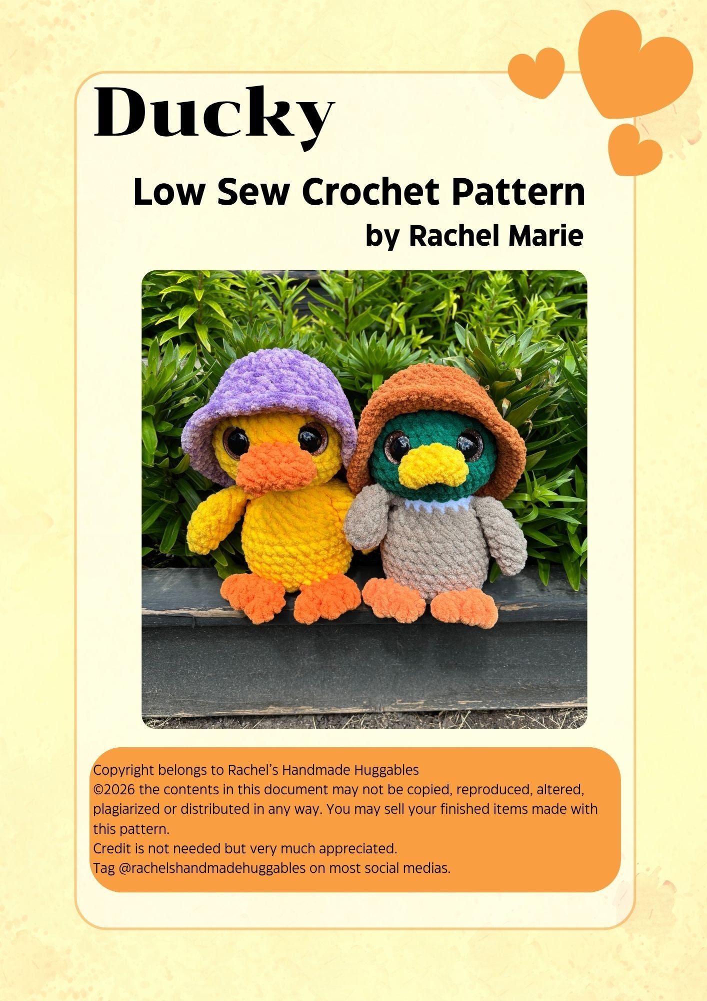 Ducky Digital Crochet Pattern, Low Sew (PDF Pattern)