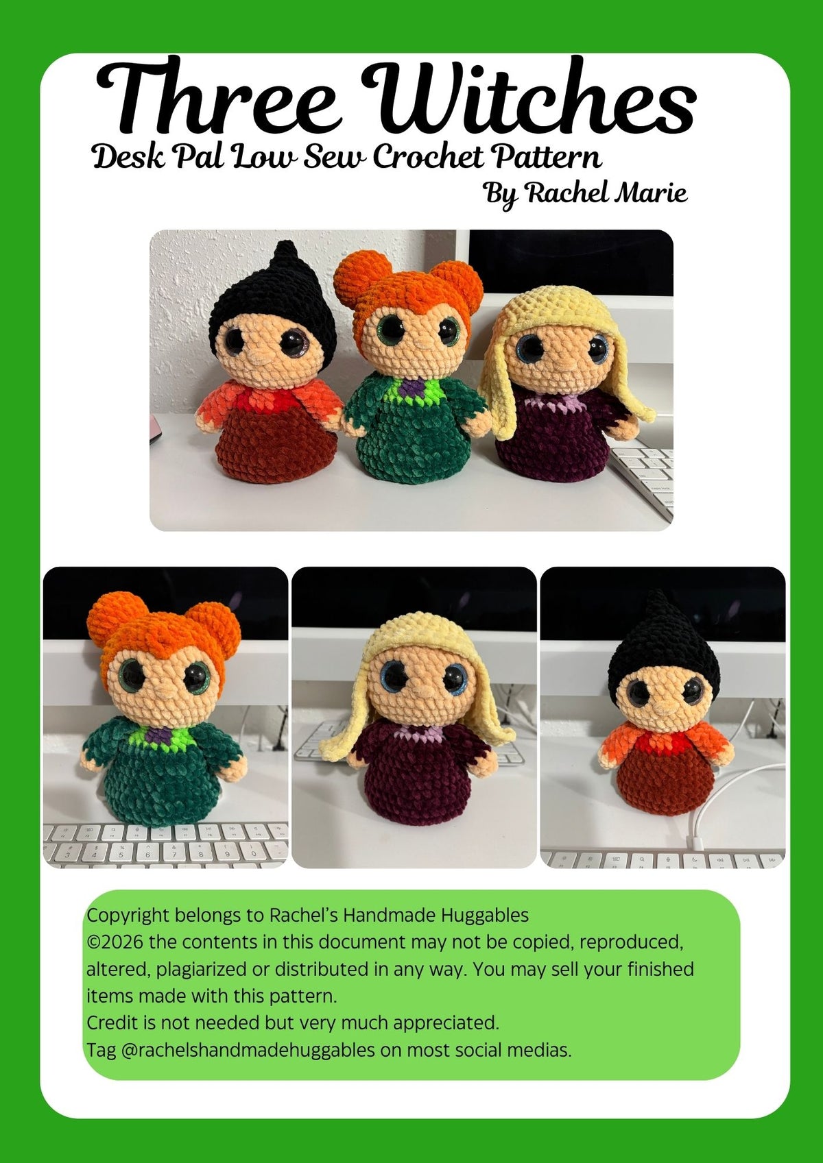 Three Witches Desk Pal Trio Bundle Digital Crochet Pattern, Low Sew Pattern (PDF Pattern)
