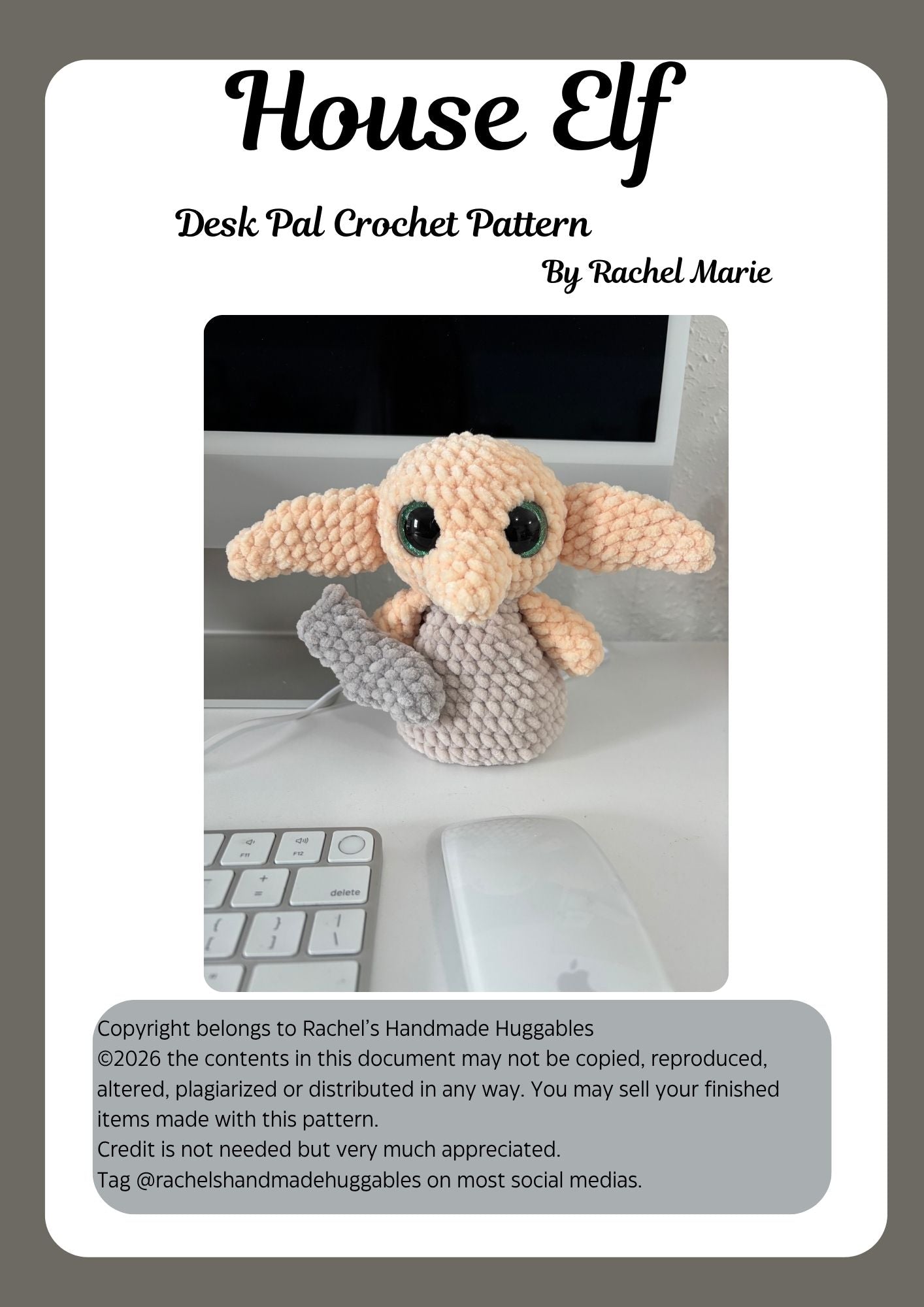 House Elf Desk Pal Digital Crochet Pattern, Low Sew (PDF Pattern)