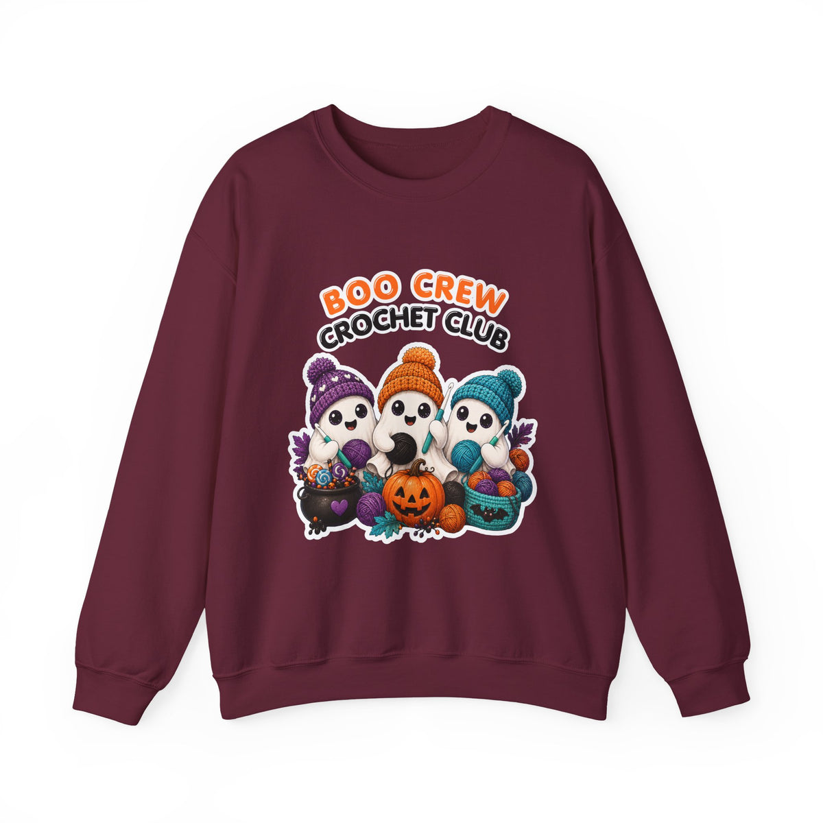 Crewneck Sweatshirt — "Boo Crew Crochet Club" Cute Halloween Ghosts