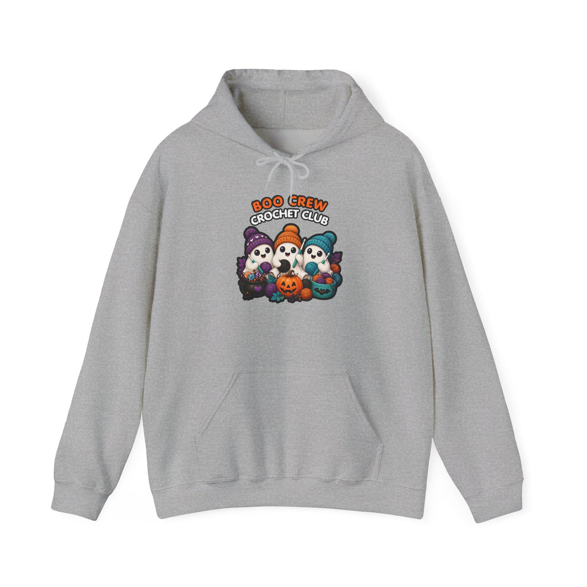 Halloween Ghost Crew Hoodie — "Boo Crew Crochet Club" Cute Spooky Skull Pumpkin Design