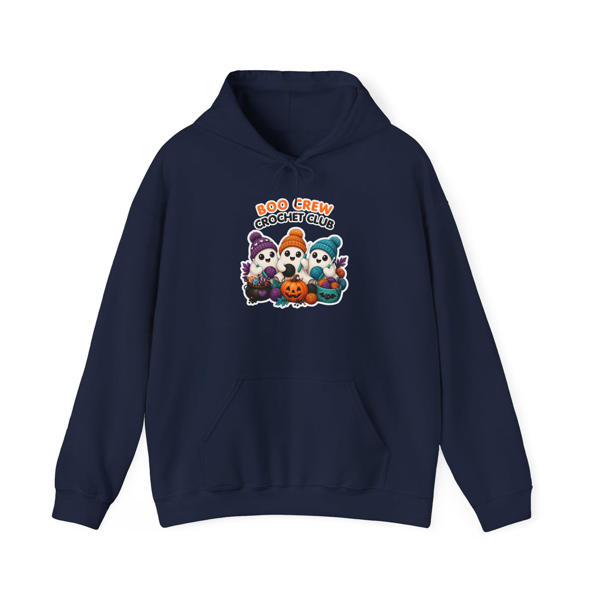 Halloween Ghost Crew Hoodie — "Boo Crew Crochet Club" Cute Spooky Skull Pumpkin Design