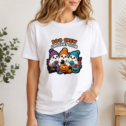 Boo Crew Crochet Club T-Shirt — Cute Halloween Ghost Knitting Tee