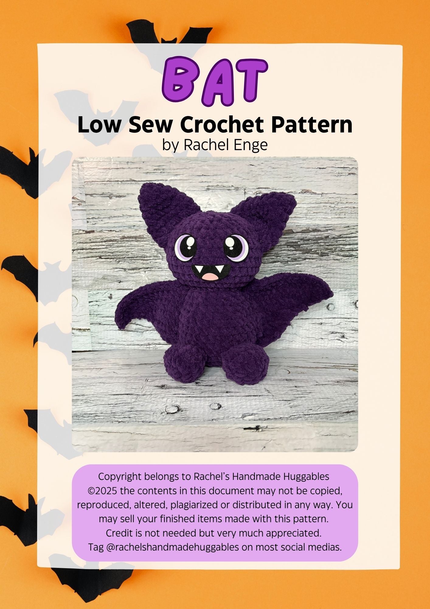 Bat Digital Crochet Pattern, Low Sew (PDF Pattern)