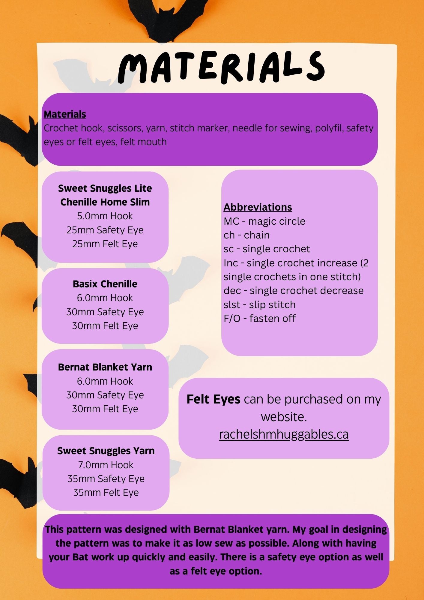 Bat Digital Crochet Pattern, Low Sew (PDF Pattern)
