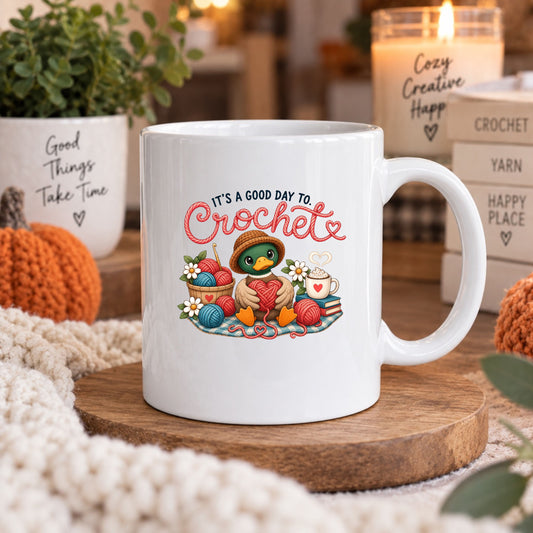 Crochet Lover Mug — "It's Time to Crochet" Ceramic Coffee Cup (11oz, 15oz)