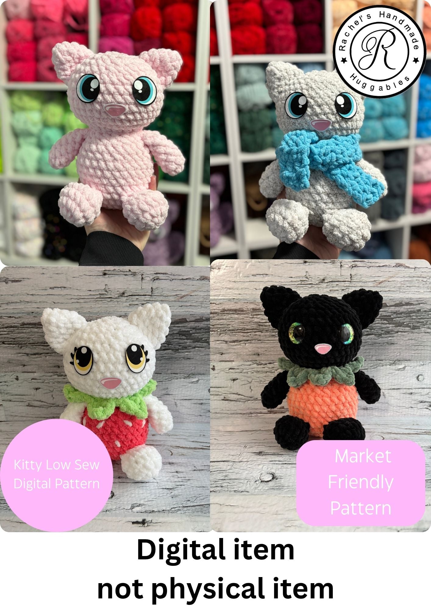Kitty Digital Crochet Pattern, Low Sew (PDF Pattern)