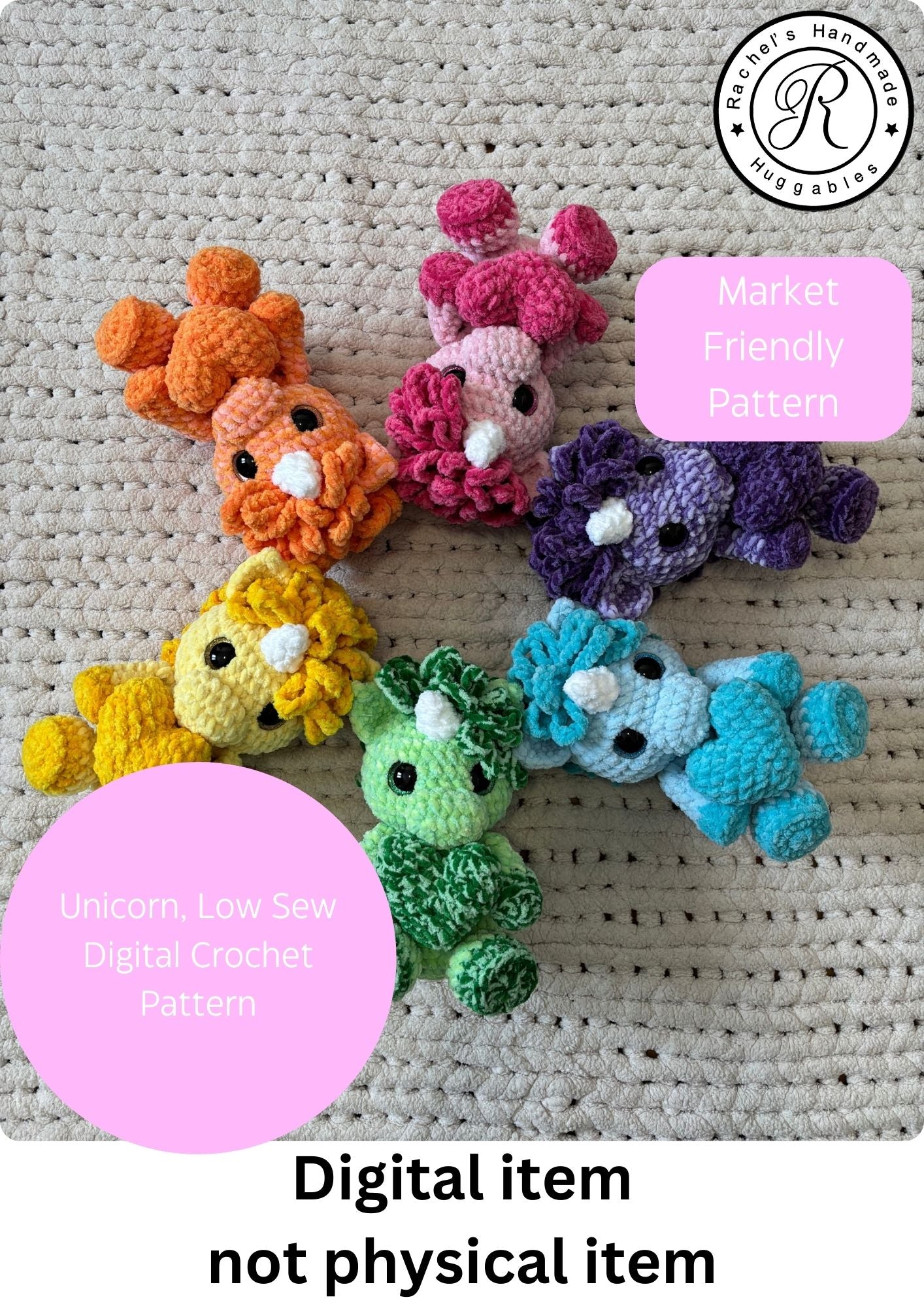 Unicorn Digital Crochet Pattern, Low Sew (PDF Pattern)