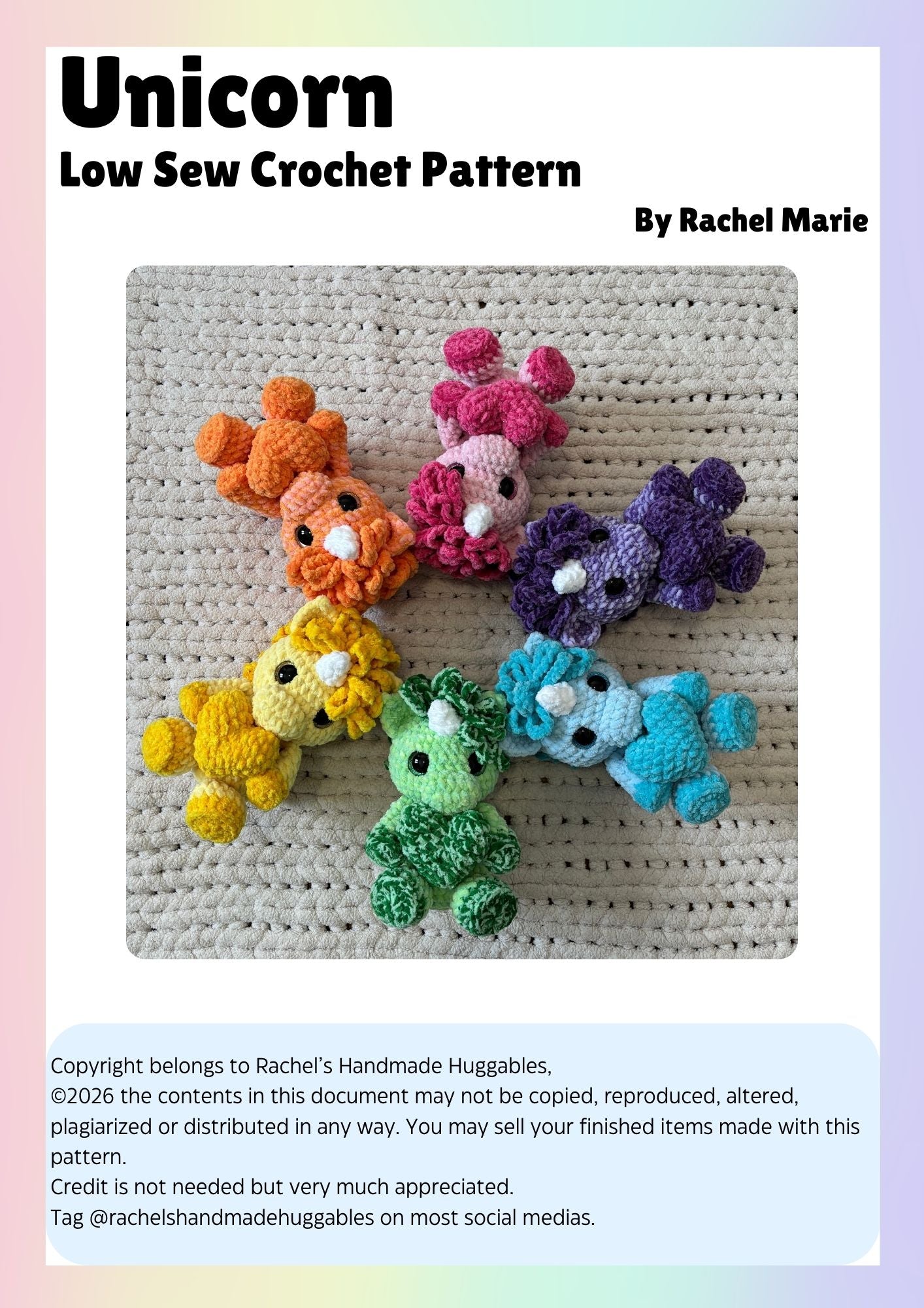 Unicorn Digital Crochet Pattern, Low Sew (PDF Pattern)